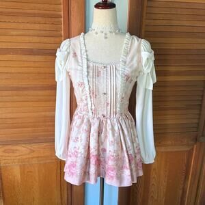 Liz Lisa J-Fashion Kawaii Gyaru Dollcore Pink Rose White Bow Tunic Dress XS